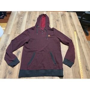 Free Nature Hoodie Mens Size Small Burgundy Henley Pullover Contrast Trim